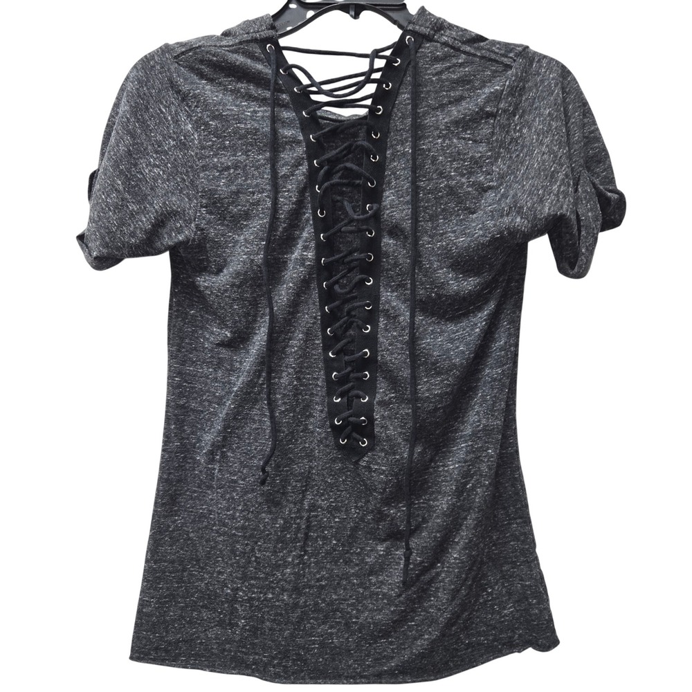 Affliction Barber Shop Lace Up Back Graphic T-Shirt Gray XS